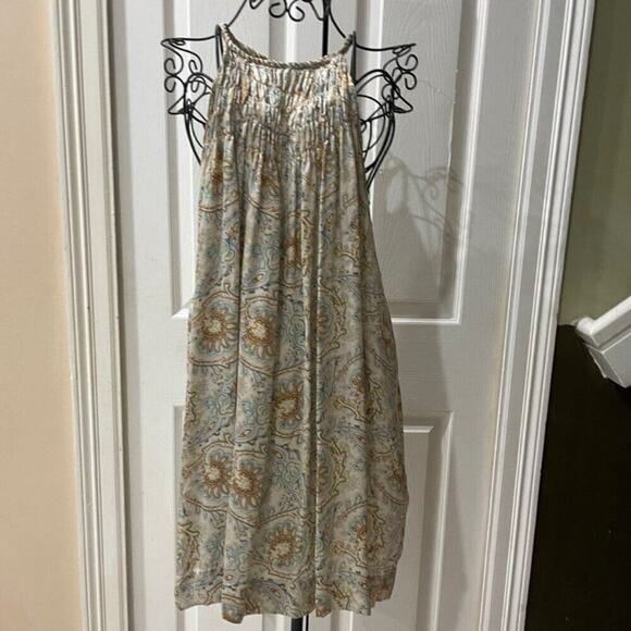 ZARA MINI DRESS TUNIC 100% SILK SMOCKED NECK HALTED PAISLEY ICONIC CHIC SZ M - Picture 11 of 16